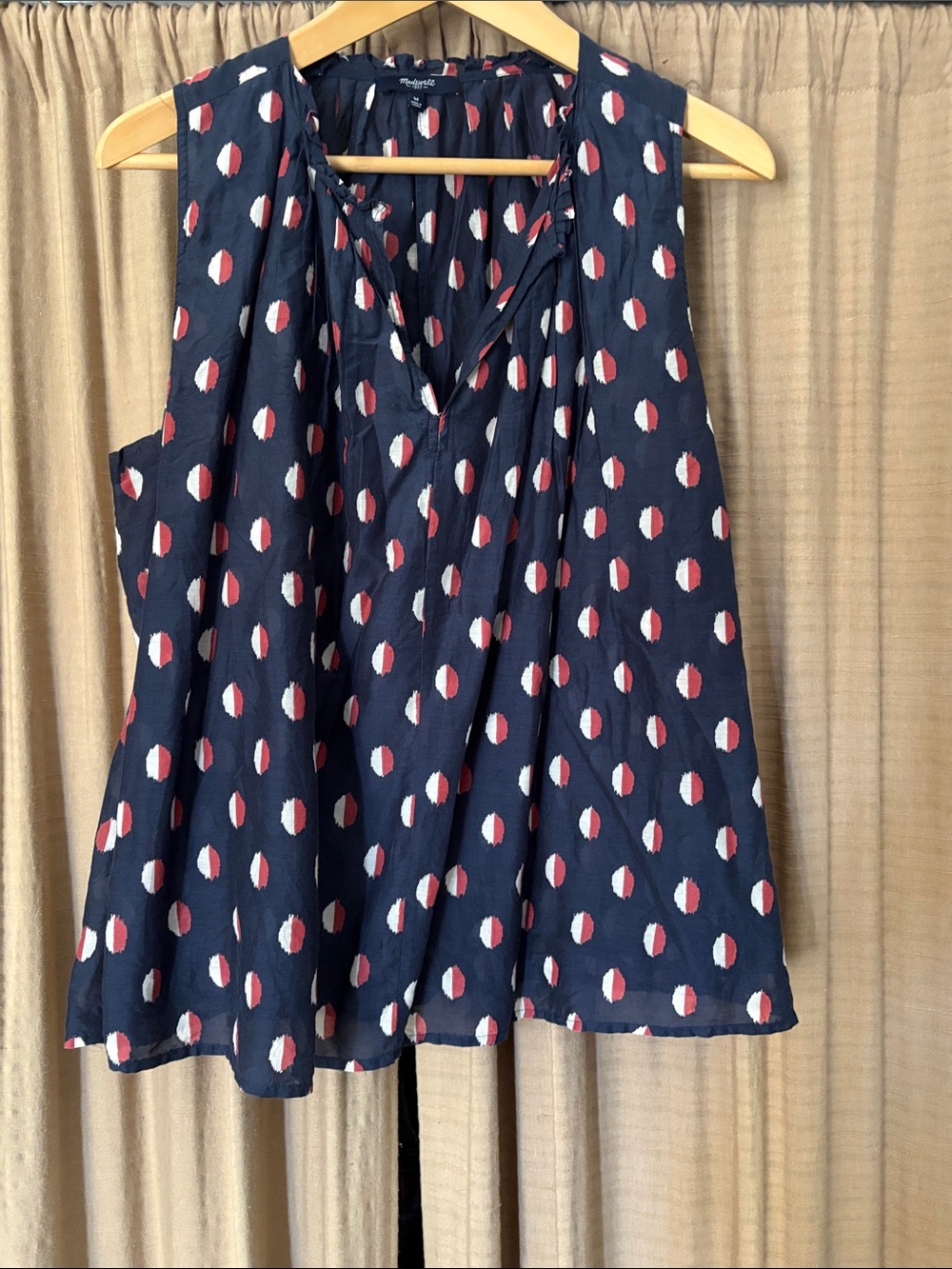 Madewell Navy A-Line Blouse with Red & White Dot Print